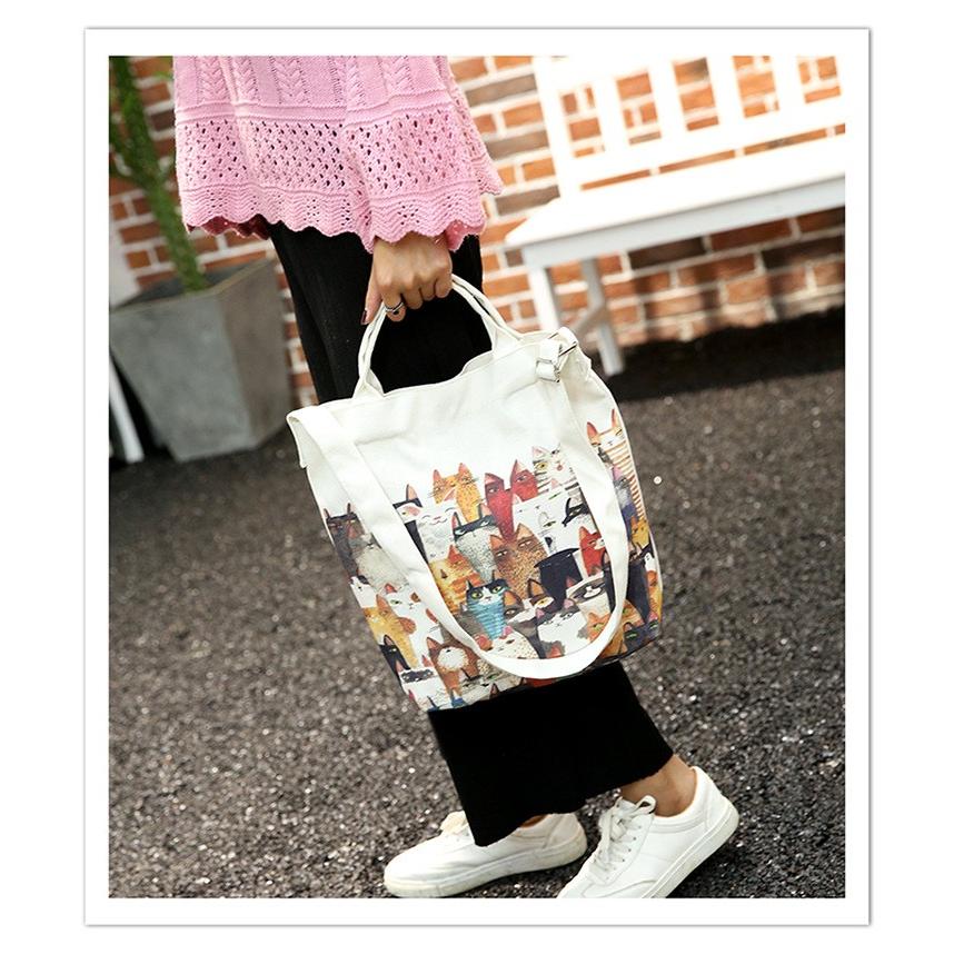 レディースバッグ トートバッグ ズックバック 大容量 バ かわいい 2way 通学 旅行 バッグ A4 マザーズバッグ 肩掛け カバン猫柄 wbag-01
